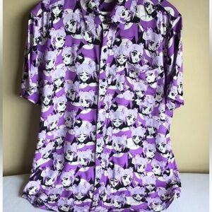 Womens Hot Topic Exclusive Purple Female Anime Japan Short Sleeve Collared Shirt